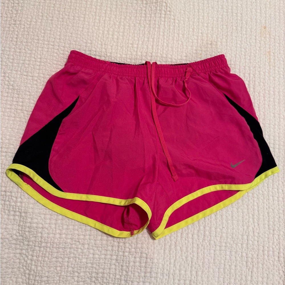 Nike Women’s Hot Pink Athletic Shorts with Neon Yellow Trim